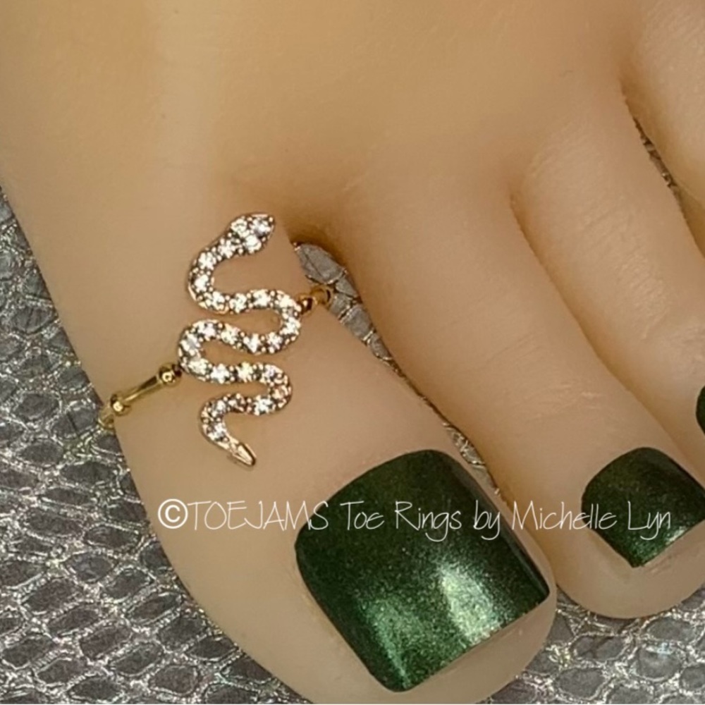 TOE RING SNAKE Gold/Clear Crystal Big Toe Energy Elastic Stretch Big Toe Ring